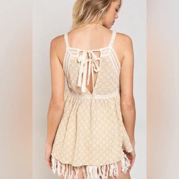 POL TAN EMBROIDERED LACE TRIMMED BABYDOLL TOP! - Picture 4 of 6